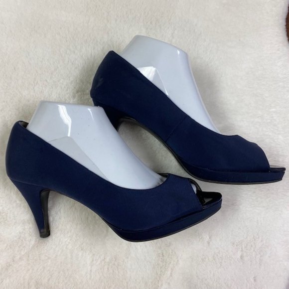 Bandolino Navy Mylah Peep Toe Satin Feel Heels, size‎ 8.5 M - Picture 5 of 12
